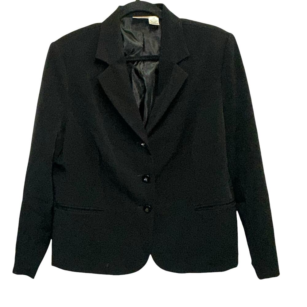 Kim Rogers‎ Signature Petite 12 Black Blazer 3 Button Career Office Jacket